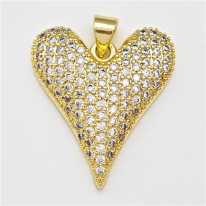 Copper Heart Pendant Micro Pave Zirconia Gold Plated, approx 22-24mm