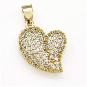 Copper Heart Pendant Micro Pave Zirconia Gold Plated, approx 18-19mm