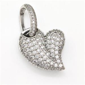 Copper Heart Pendant Micro Pave Zirconia Platinum Plated, approx 18-19mm, 9-14mm