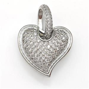 Copper Heart Pendant Micro Pave Zirconia Platinum Plated, approx 20mm, 9-14mm