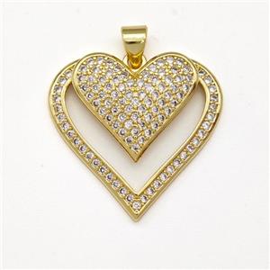 Copper Heart Pendant Micro Pave Zirconia Gold Plated, approx 25mm