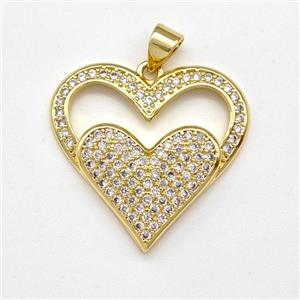 Copper Heart Pendant Micro Pave Zirconia Gold Plated, approx 25mm