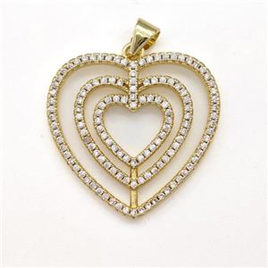 Copper Heart Pendant Micro Pave Zirconia Gold Plated, approx 25mm