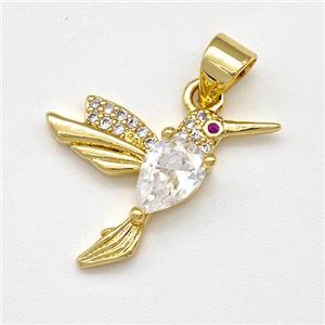 Copper Birds Pendant Micro Pave Zirconia Gold Plated, approx 14-20mm