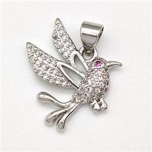 Copper Birds Pendant Micro Pave Zirconia Platinum Plated, approx 16-18mm