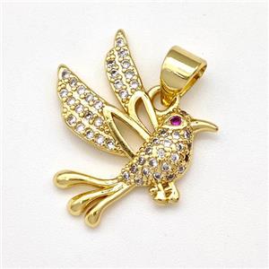 Copper Birds Pendant Micro Pave Zirconia Gold Plated, approx 16-18mm