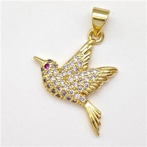 Copper Birds Pendant Micro Pave Zirconia Gold Plated, approx 15-20mm