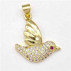 Copper Doves Birds Pendant Micro Pave Zirconia Gold Plated, approx 20mm