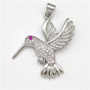 Copper Birds Pendant Micro Pave Zirconia Platinum Plated, approx 25-30mm