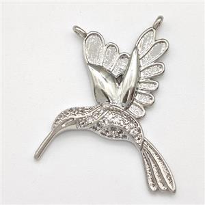 Copper Birds Pendant Micro Pave Zirconia 2loops Platinum Plated, approx 24-28mm