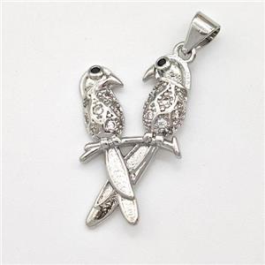 Copper Birds Pendant Micro Pave Zirconia Couple Platinum Plated, approx 15-24mm