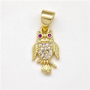 Copper Owl Birds Pendant Micro Pave Zirconia Gold Plated, approx 8-10mm