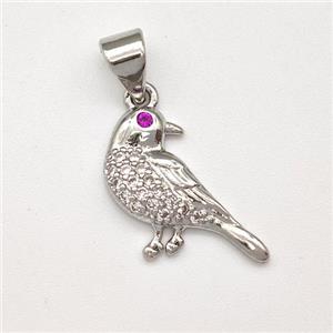 Copper Birds Pendant Micro Pave Zirconia Platinum Plated, approx 12-15mm