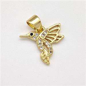 Copper HummingBirds Pendant Micro Pave Zirconia Gold Plated, approx 13-14mm