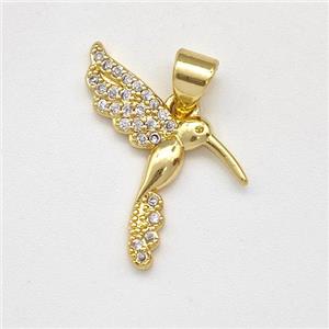 Copper HummingBirds Pendant Micro Pave Zirconia Gold Plated, approx 13-18mm