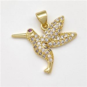 Copper Birds Pendant Micro Pave Zirconia Gold Plated, approx 18-22mm