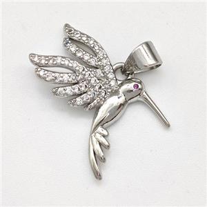 Copper Birds Pendant Micro Pave Zirconia Platinum Plated, approx 15-22mm