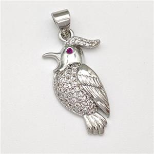 Copper Birds Pendant Micro Pave Zirconia Parrot Platinum Plated, approx 13-20mm