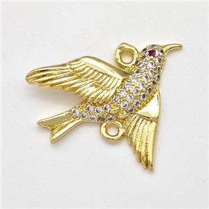 Copper Birds Connector Micro Pave Zirconia Gold Plated, approx 18-24mm