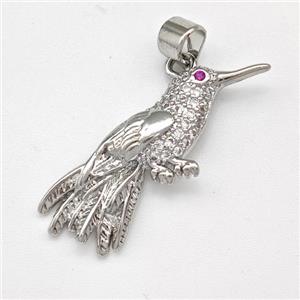 Copper Birds Pendant Micro Pave Zirconia Platinum Plated, approx 10-28mm