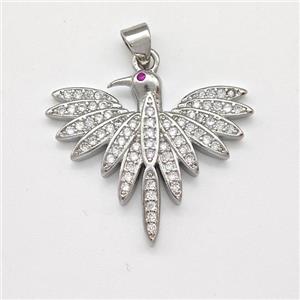 Copper Birds Pendant Micro Pave Zirconia Platinum Plated, approx 22-26mm