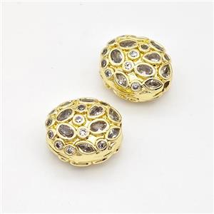 Copper Oval Beads Micro Pave Zirconia Gold Plated, approx 11-13mm