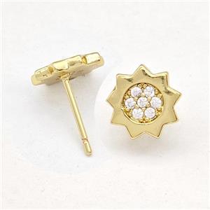 Copper Sun Stud Earring Micro Pave Zirconia Gold Plated, approx 10mm