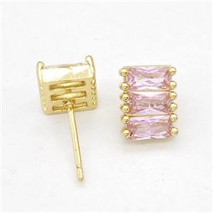 Copper Stud Earring Micro Pave Zirconia Gold Plated, approx 8-10mm