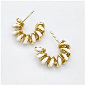 Copper Stud Earring White Enamel Gold Plated, approx 21mm