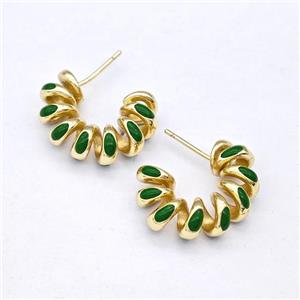 Copper Stud Earring Green Enamel Gold Plated, approx 21mm