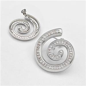 Copper Spiral Stud Earring Pave Zirconia Platinum Plated, approx 26-30mm