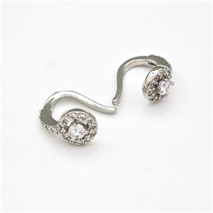 Copper Hook Earrings Pave Zirconia Platinum Plated, approx 7mm, 11-13mm