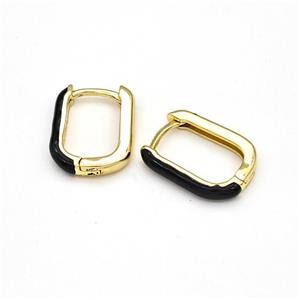 Copper Latchback Earrings Black Enamel Gold Plated, approx 11-16mm