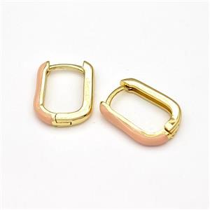 Copper Latchback Earrings Peach Enamel Gold Plated, approx 11-16mm