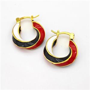 Copper Leaveback Earring Multicolor Enamel Gold Plated, approx 20mm