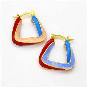 Copper Leaveback Earring Multicolor Enamel Gold Plated, approx 22mm