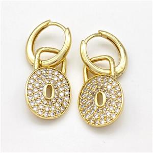 Copper Hoop Earring Padlock Pave Zirconia Gold Plated, approx 15-25mm, 15mm dia