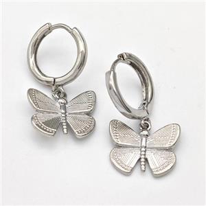 Copper Butterfly Hoop Earring Platinum Plated, approx 11-15mm, 14mm dia