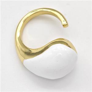 Copper Hook Earrings Hollow White Enamel Gold Plated, approx 15-22mm, 16mm dia