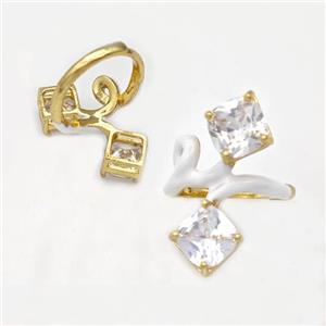 Copper Rings Pave Zirconia White Enamel Adjustable Gold Plated, approx 8mm, 18mm dia