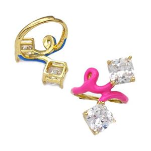 Copper Rings Pave Zirconia Hotpink Enamel Adjustable Gold Plated, approx 8mm, 18mm dia