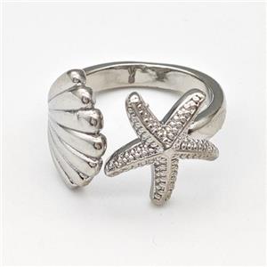 Copper Starfish Ring Scallop Shell Platinum Plated, approx 14mm, 11-15mm, 18mm dia