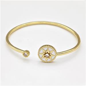 Copper Northstar Bangle Pave Zirconia White Enamel Gold Plated, approx 5mm, 14mm, 50-55mm dia