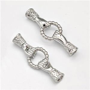 Copper Hand Connector Pave Zirconia Cord End Platinum Plated, approx 11-33mm