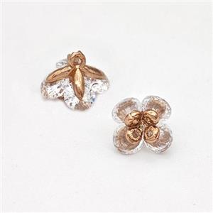 Copper Flower Pendant Pave Zirconia Rose Gold, approx 8-9mm