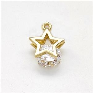 Copper Star Pendant With Zirconia Gold Plated, approx 11-13mm