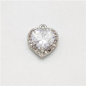 Copper Heart Pendant Micro Pave Zirconia Platinum Plated, approx 9.5mm