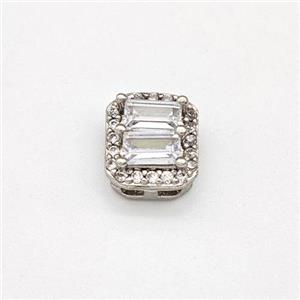 Copper Rectangle Beads Micro Pave Zirconia Platinum Plated, approx 8-9mm