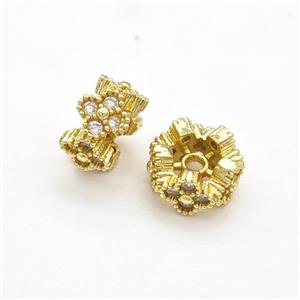 Copper Rondelle Beads Pave Zirconia Clover Gold Plated, approx 9mm