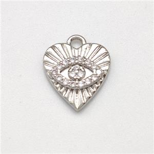 Copper Heart Pendant Evil Eye Pave Zirconia Platinum Plated, approx 10mm